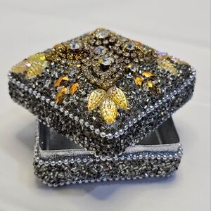 Boho Beaded Metal Trinket Box Silver & Gold Small Vintage L👀K Bombay Pier One ?